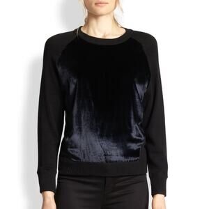 J Brand Velvet Front Merino Wool Sweater Womens XS Black Raglan Whimsigoth Soft